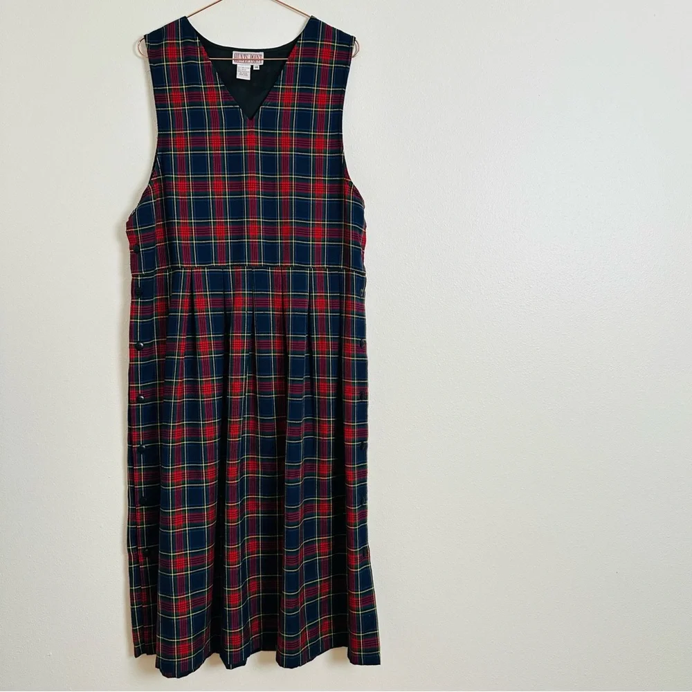 Vintage Hunts Point Plaid Sleeveless Jumper Dress - Picture 4 of 8